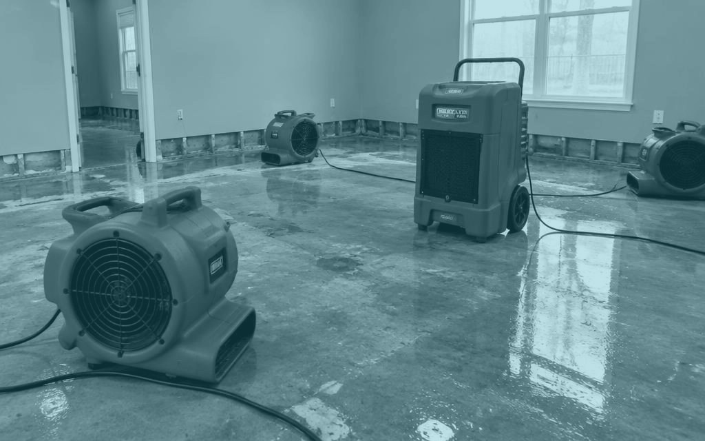 Drying equipment in a flooded room